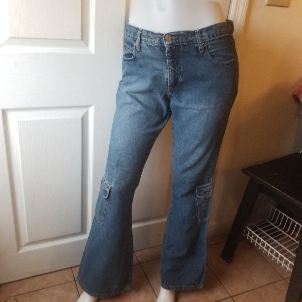 Vtg Mudd 90s High Rise flare leg cargo jeans 8